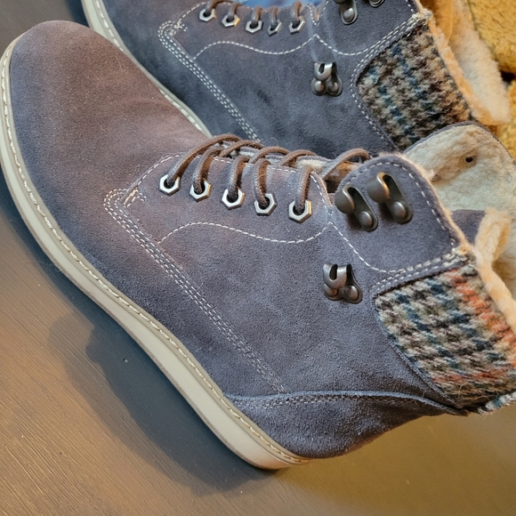 White Mountain Blue suede boots with plaid ankle cuff. - Picture 3 of 8